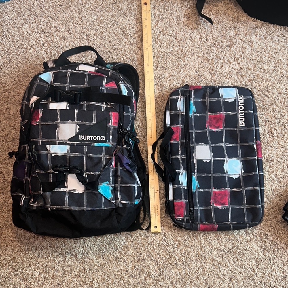 Burton backpack and laptop sleeve.